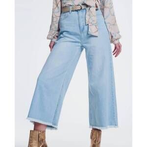 NEW Q2 ava high waist wide leg jeans in pale blue